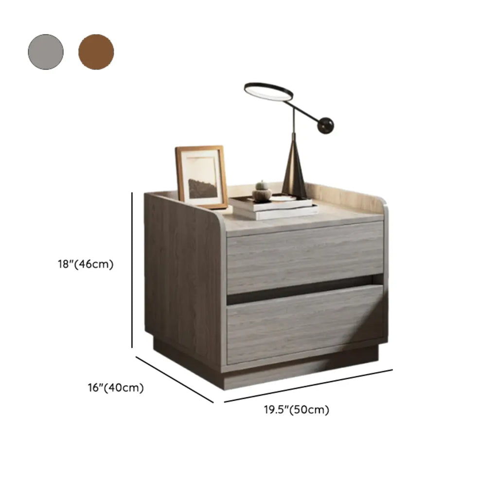 Table de chevet minimaliste en bois marron avec plateau et 2 tiroirs
