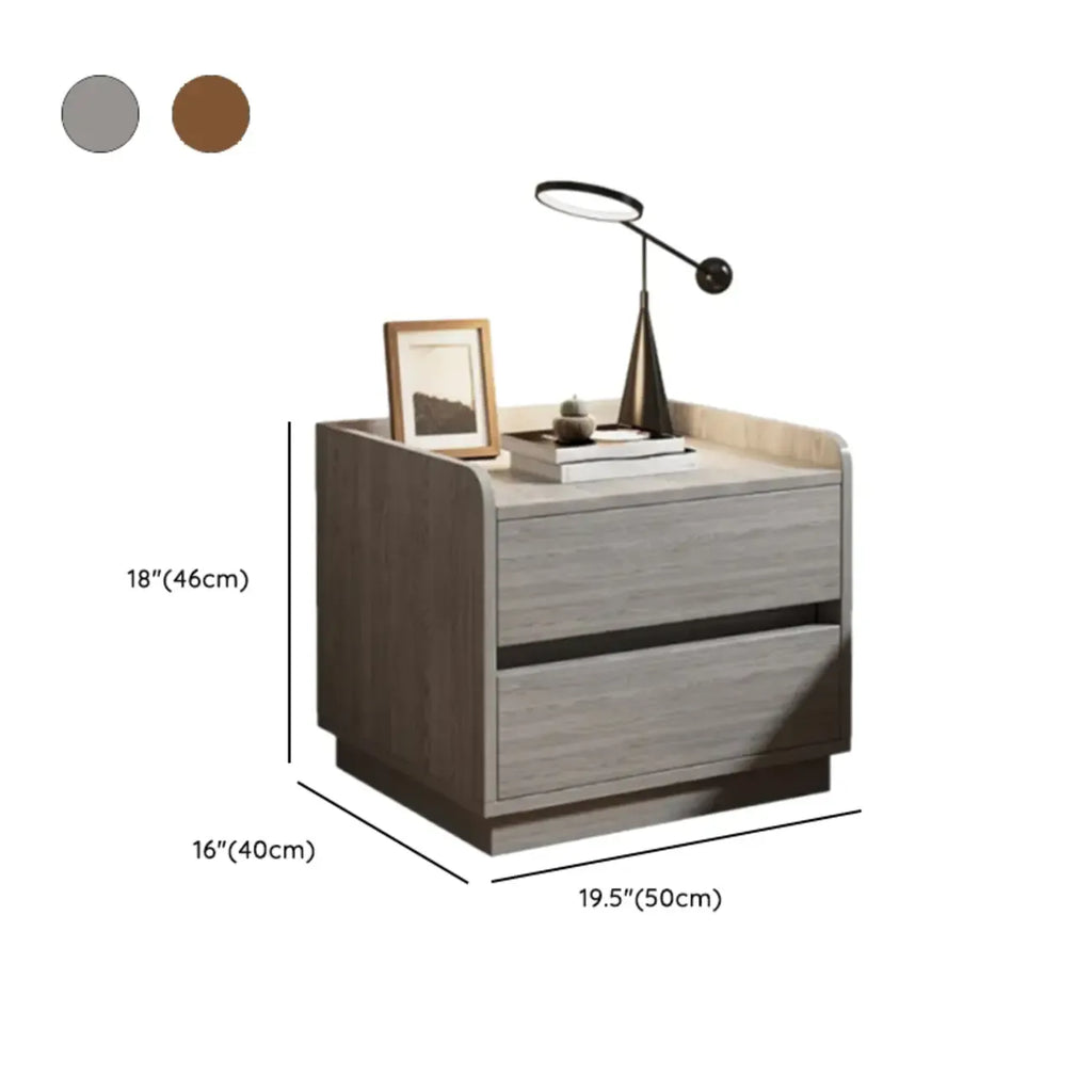Table de chevet minimaliste en bois marron avec plateau et 2 tiroirs