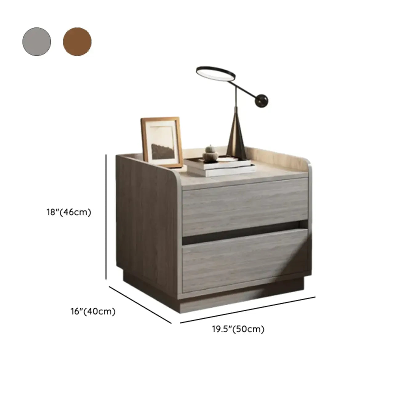 Table de chevet minimaliste en bois marron avec plateau et 2 tiroirs