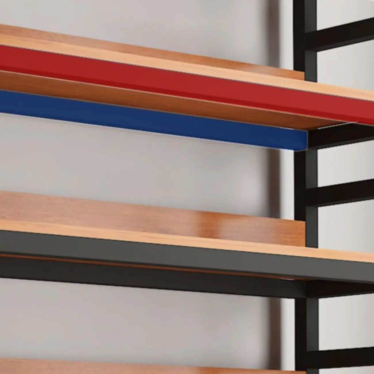 Bibliothèque verticale en bois marron à plusieurs étagères avec armoire