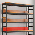 Bibliothèque verticale en bois marron à plusieurs étagères avec armoire