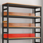 Bibliothèque verticale en bois marron à plusieurs étagères avec armoire