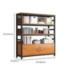 Bibliothèque verticale en bois marron à plusieurs étagères avec armoire