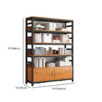 Bibliothèque verticale en bois marron à plusieurs étagères avec armoire