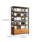 Bibliothèque verticale en bois marron à plusieurs étagères avec armoire