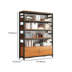 Bibliothèque verticale en bois marron à plusieurs étagères avec armoire