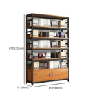 Bibliothèque verticale en bois marron à plusieurs étagères avec armoire