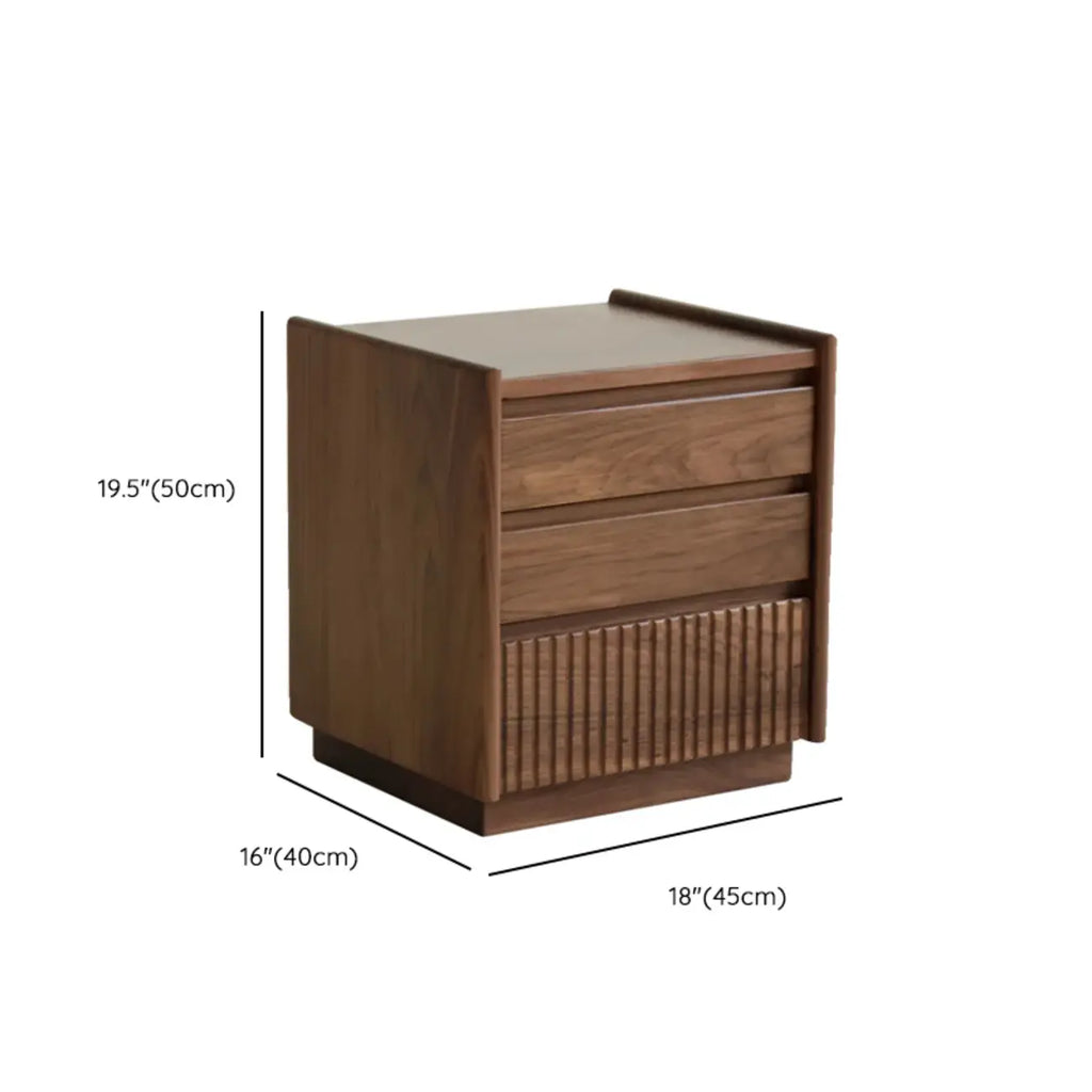 Comodino scandinavo a 3 cassetti in legno di noce