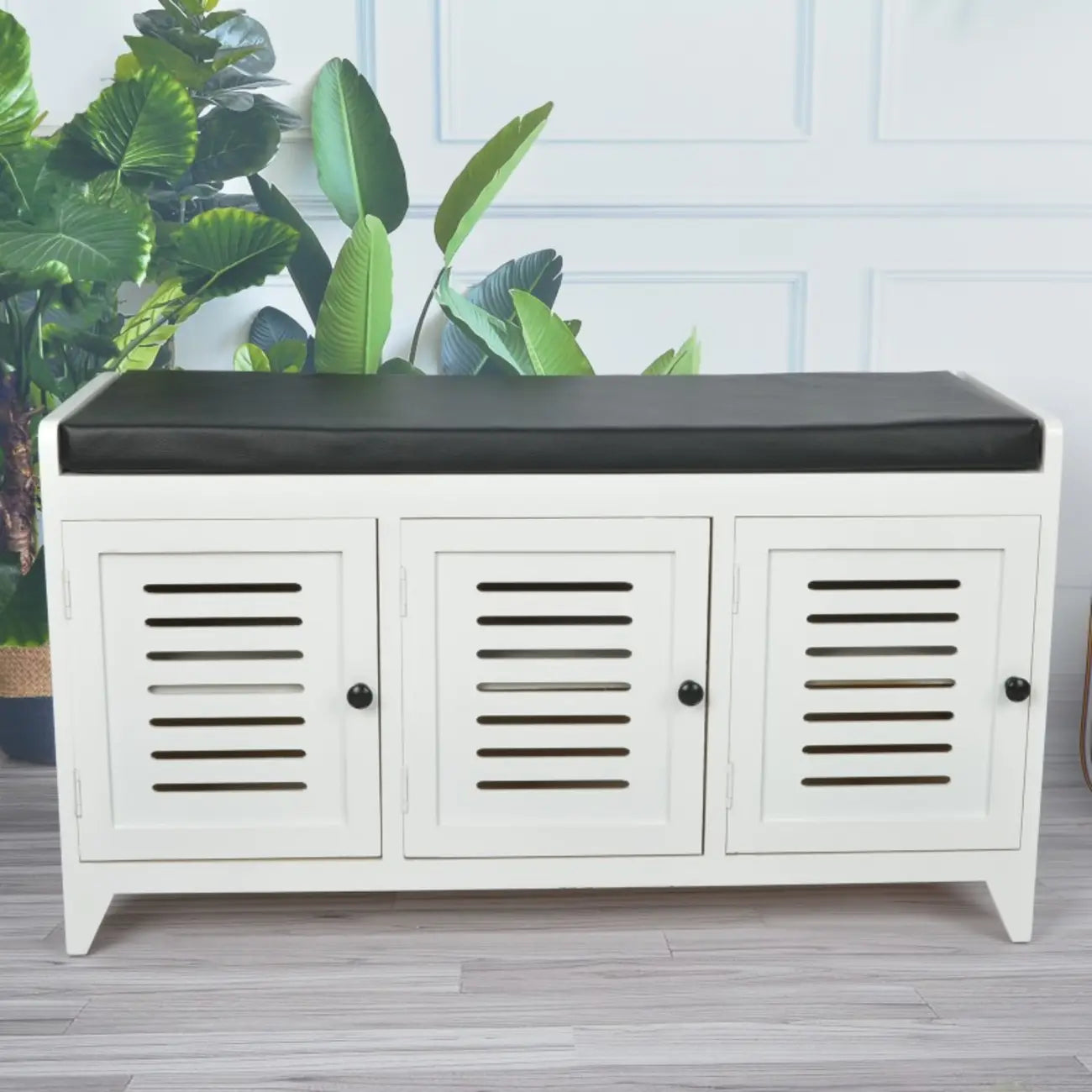 Banc à chaussures rembourré en bois avec meuble d'entrée