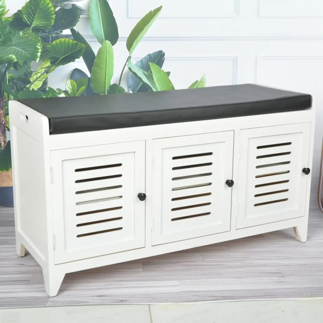 Banc à chaussures rembourré en bois avec meuble d'entrée
