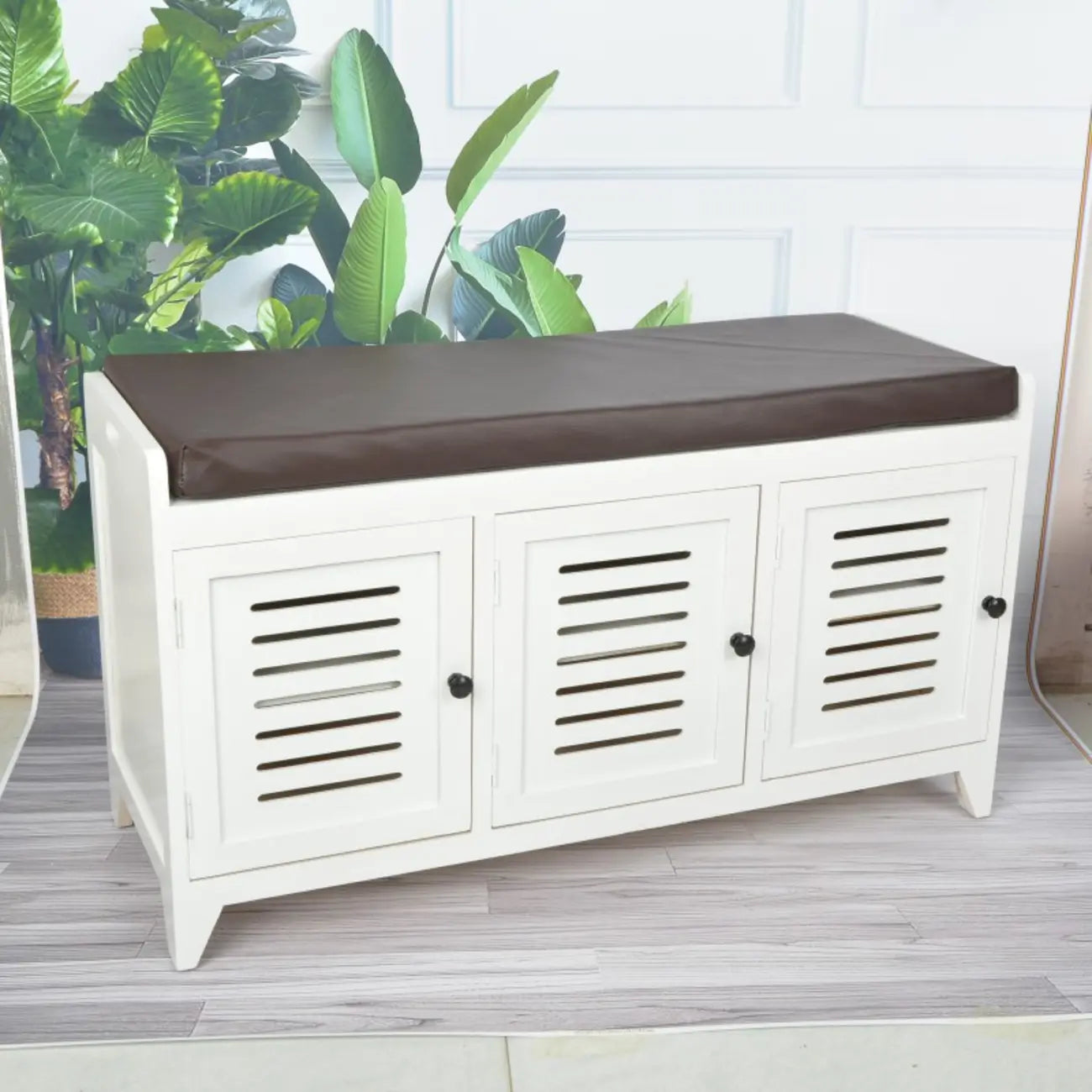 Banc à chaussures rembourré en bois avec meuble d'entrée