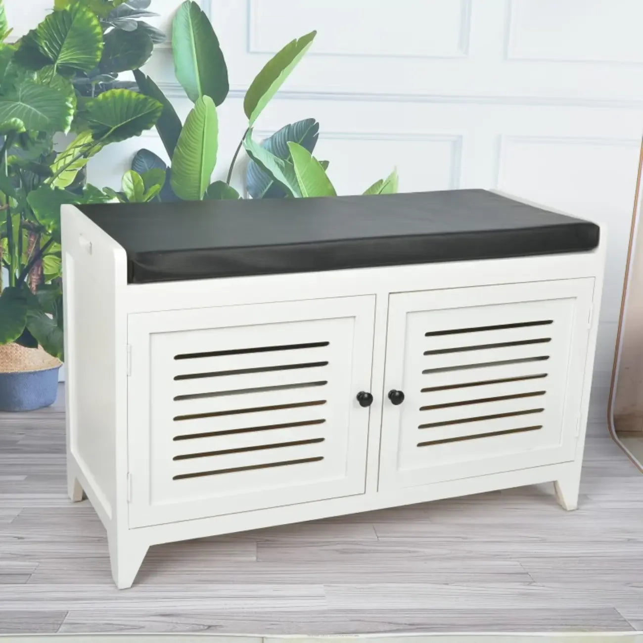 Banc à chaussures rembourré en bois avec meuble d'entrée