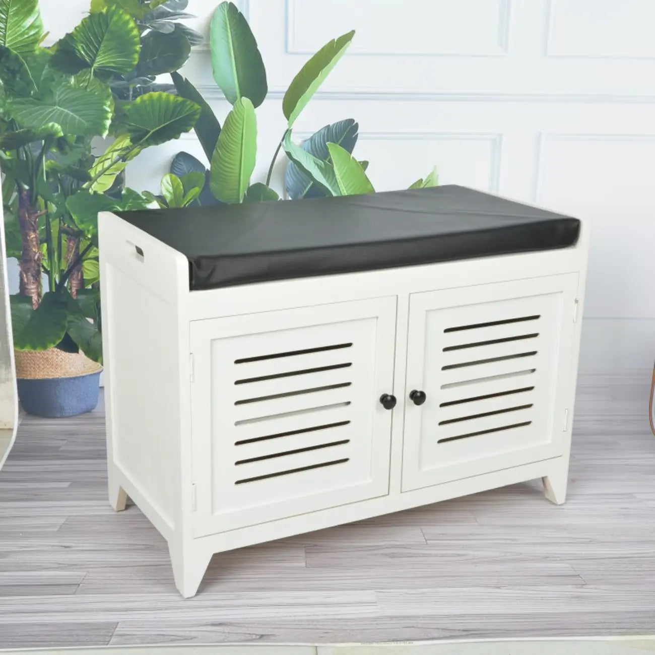 Banc à chaussures rembourré en bois avec meuble d'entrée