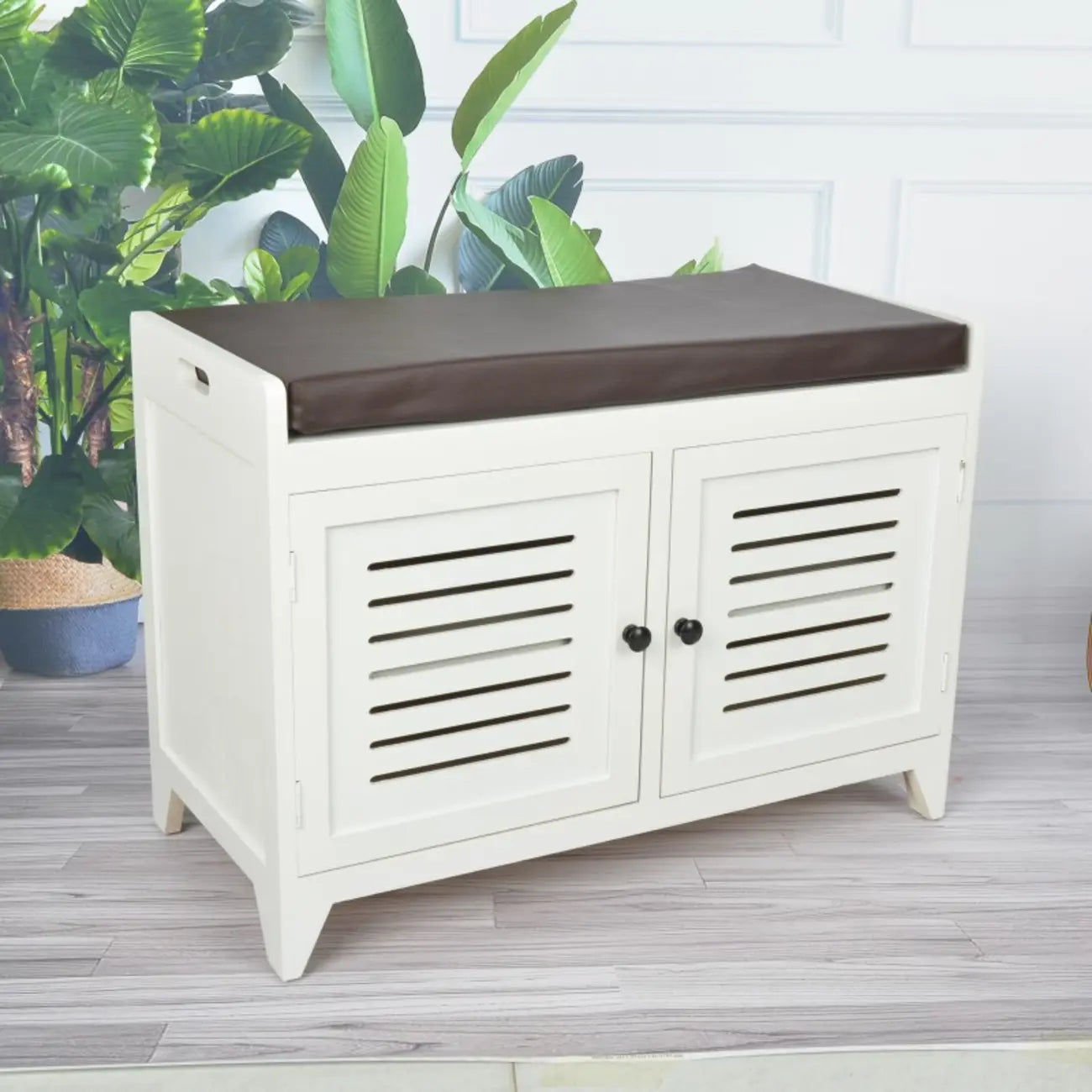 Banc à chaussures rembourré en bois avec meuble d'entrée
