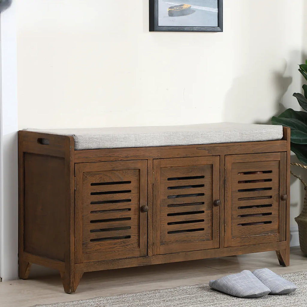 Banc à chaussures rembourré en bois avec meuble d'entrée