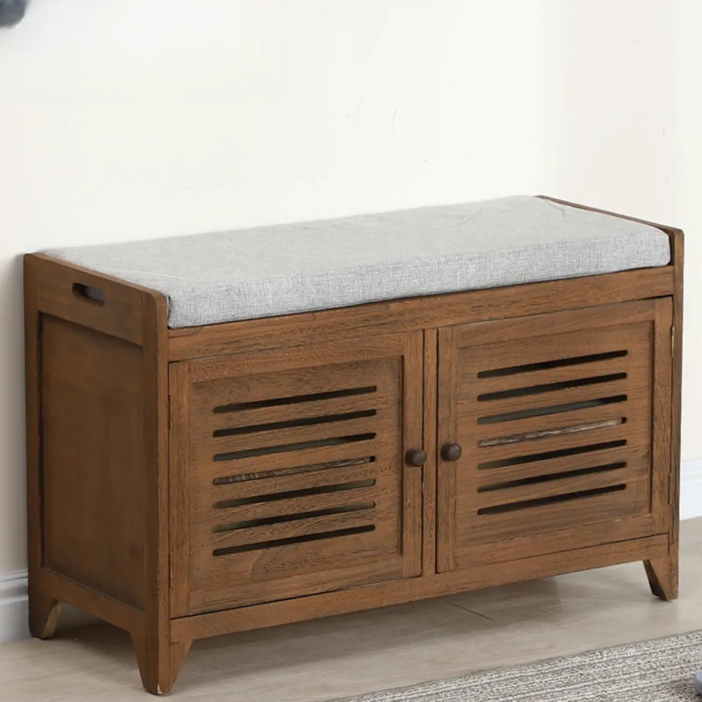 Banc à chaussures rembourré en bois avec meuble d'entrée