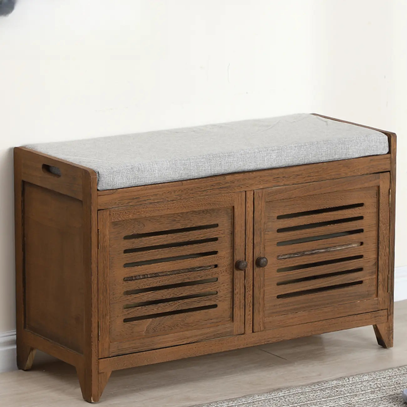 Banc à chaussures rembourré en bois avec meuble d'entrée