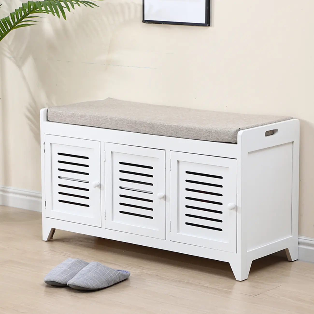 Banc à chaussures rembourré en bois avec meuble d'entrée
