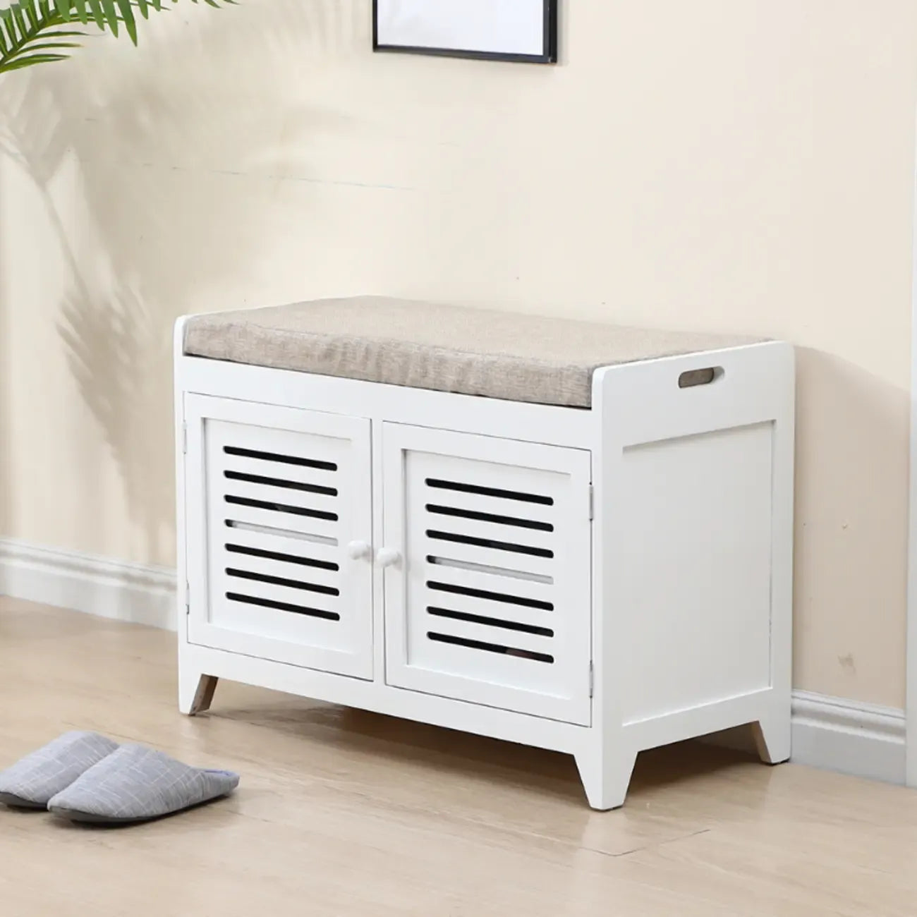 Banc à chaussures rembourré en bois avec meuble d'entrée