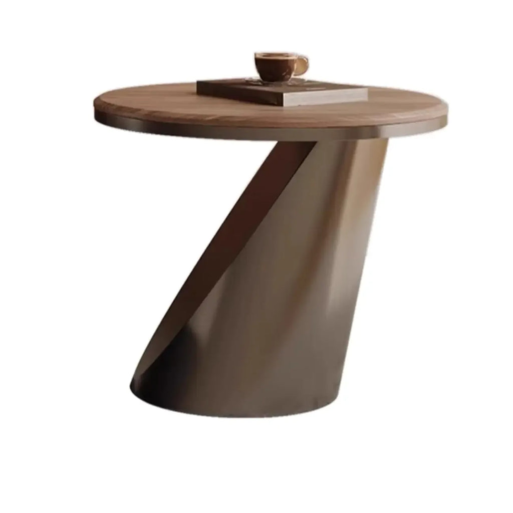 Table basse ronde élégante en bois marron à 2 tiroirs