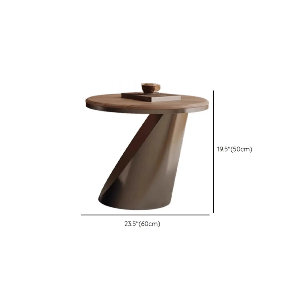Table basse ronde élégante en bois marron à 2 tiroirs