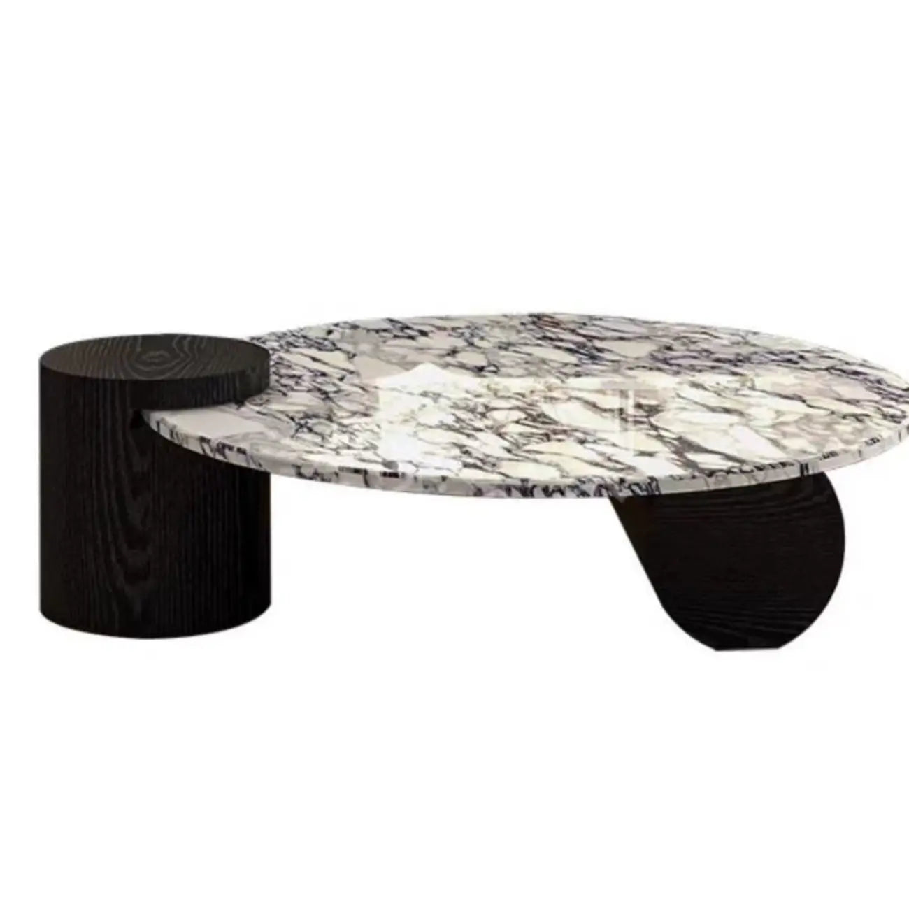 Table basse ronde élégante en marbre blanc et bois