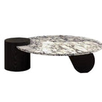 Table basse ronde élégante en marbre blanc et bois