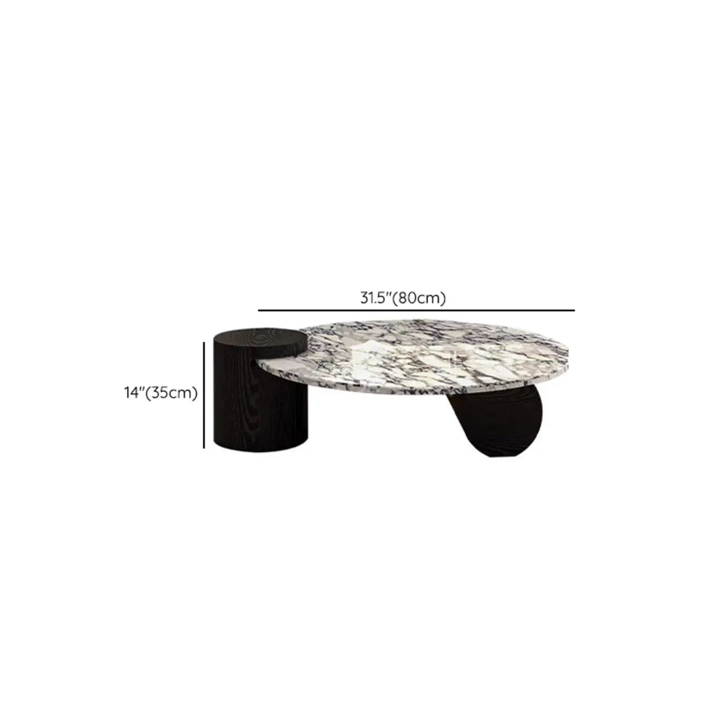 Table basse ronde élégante en marbre blanc et bois