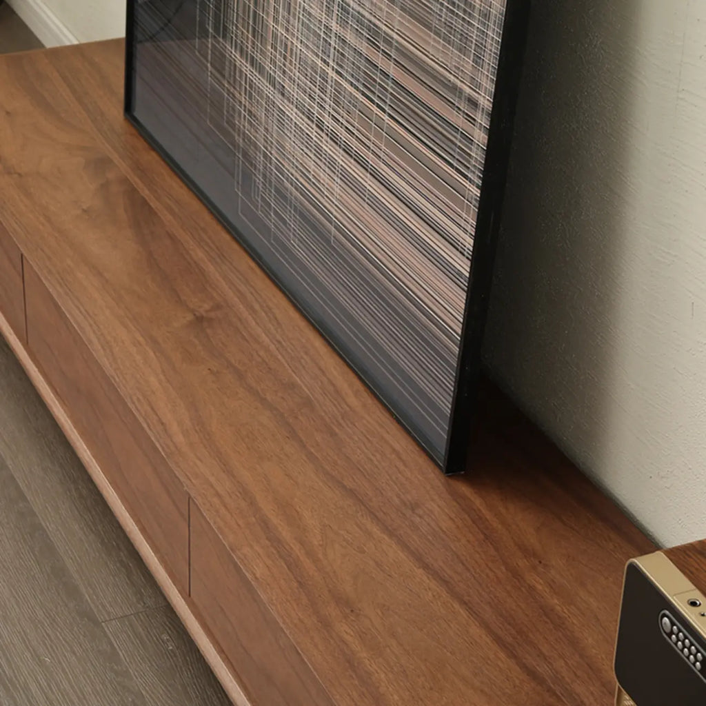Meuble TV moderne en bois marron de 63 pouces avec système de gestion des câbles
