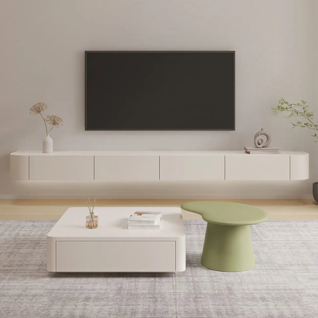 Mobile TV sospeso con luci LED, 79", bianco legno