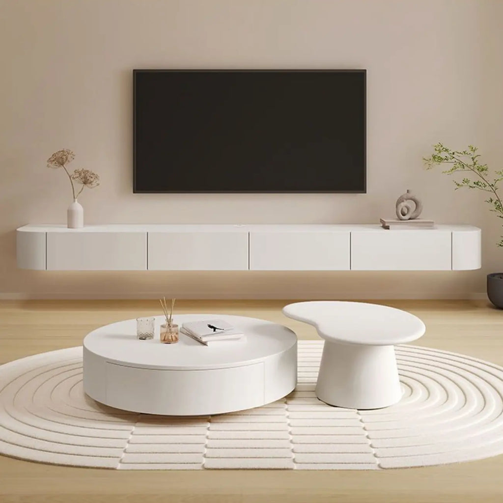 Mobile TV sospeso con luci LED, 79", bianco legno