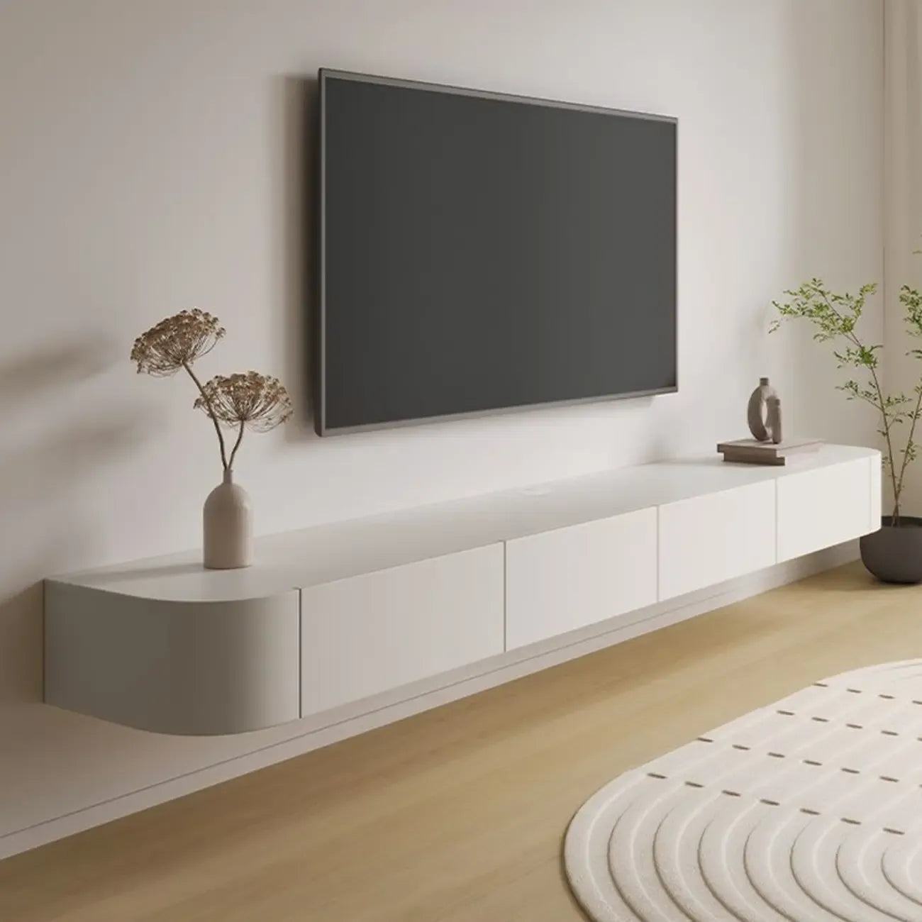 Mobile TV sospeso con luci LED, 79", bianco legno