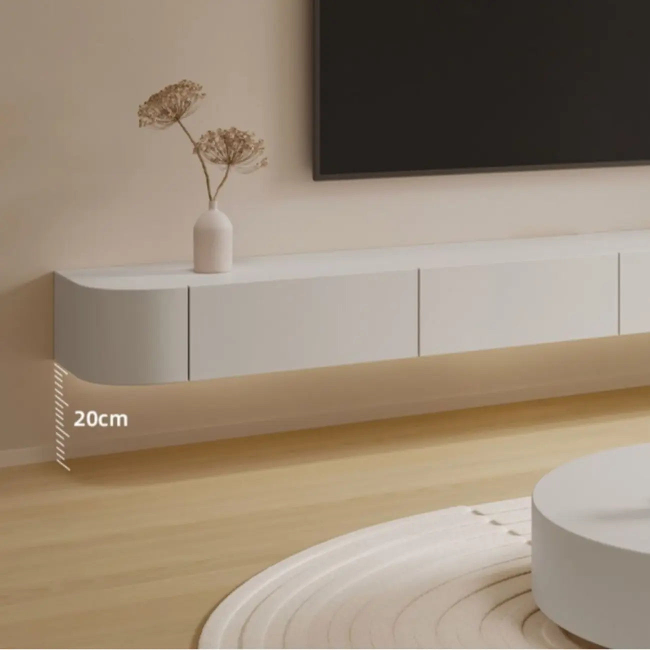 Mobile TV sospeso con luci LED, 79", bianco legno