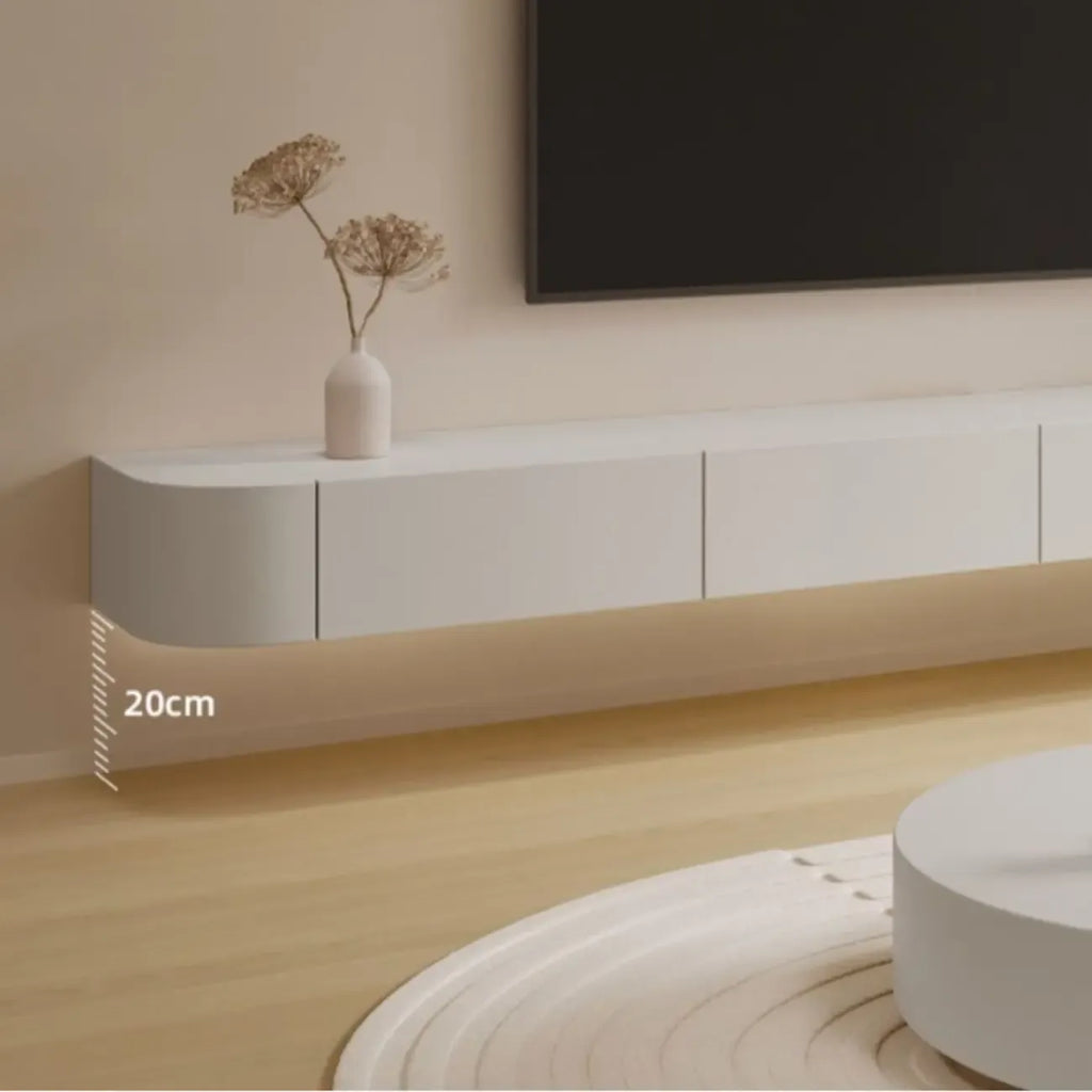 Mobile TV sospeso con luci LED, 79", bianco legno
