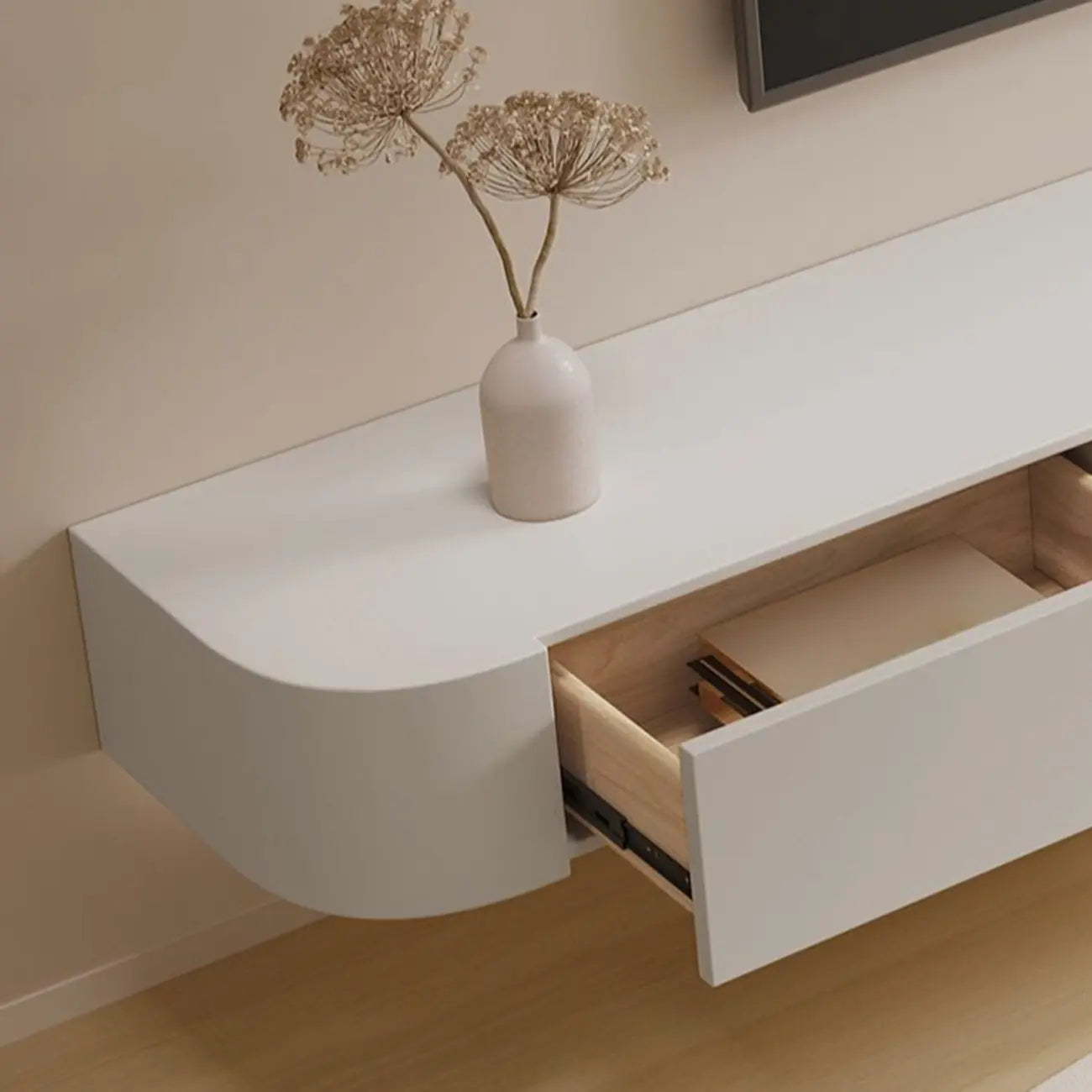 Mobile TV sospeso con luci LED, 79", bianco legno