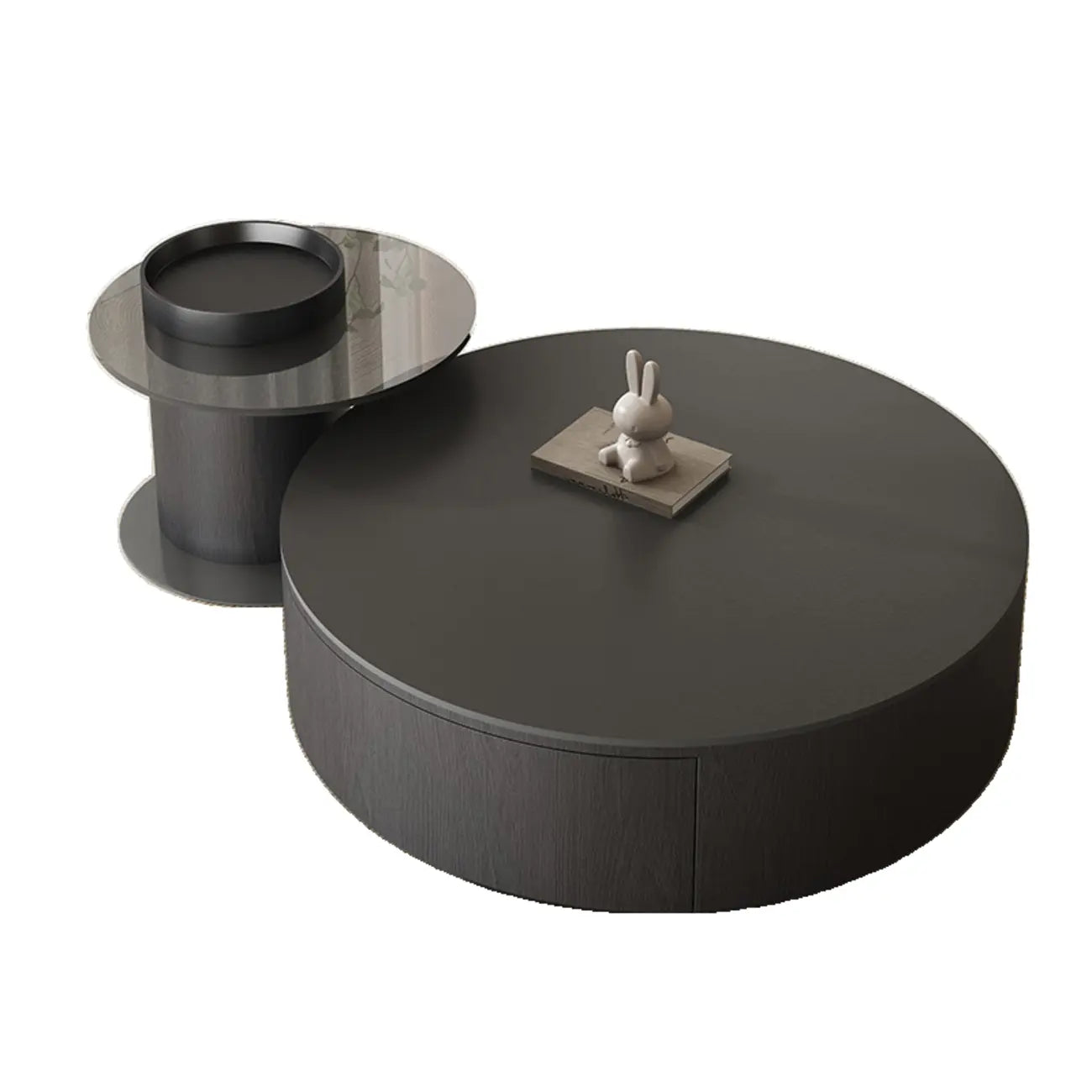 Table basse ronde gigogne en bois noir moderne et élégant
