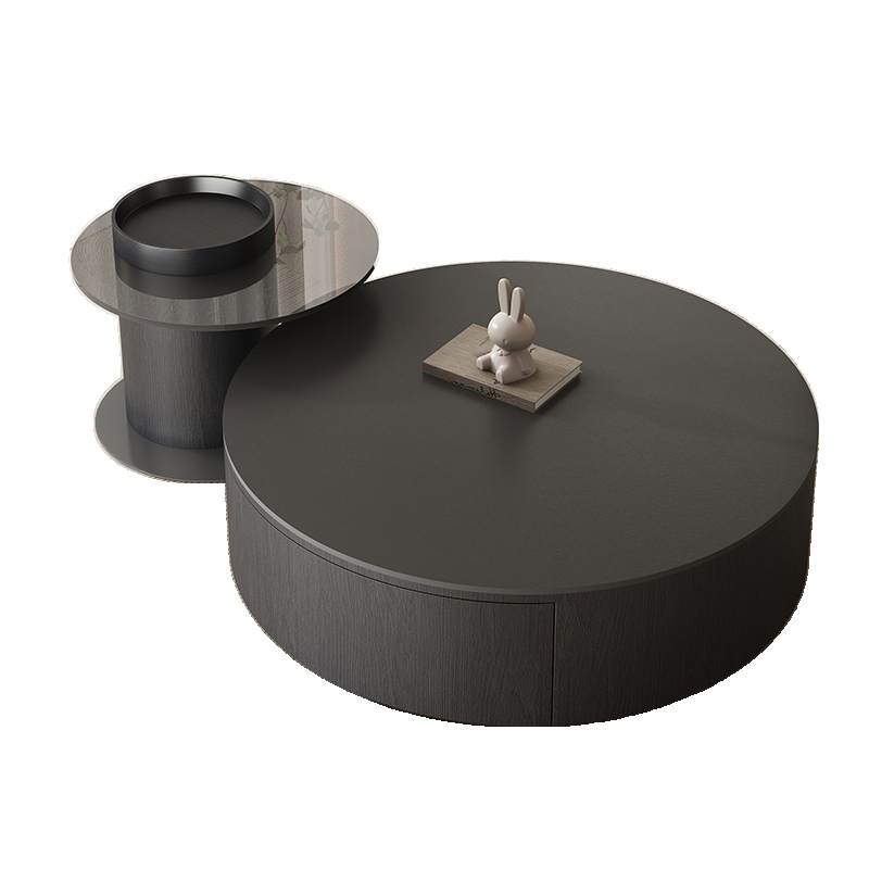 Table basse ronde gigogne en bois noir moderne et élégant