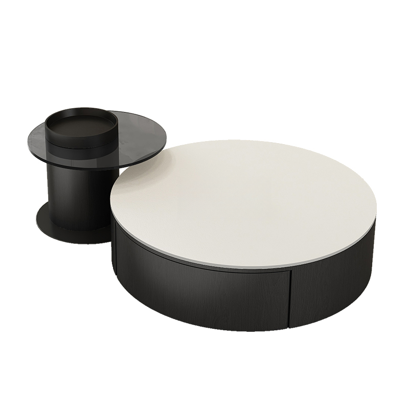 Table basse ronde gigogne en bois noir moderne et élégant