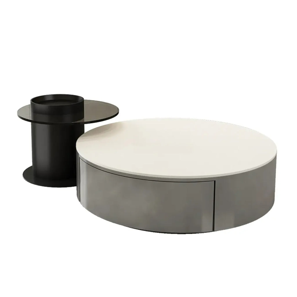 Table basse ronde gigogne en bois noir moderne et élégant