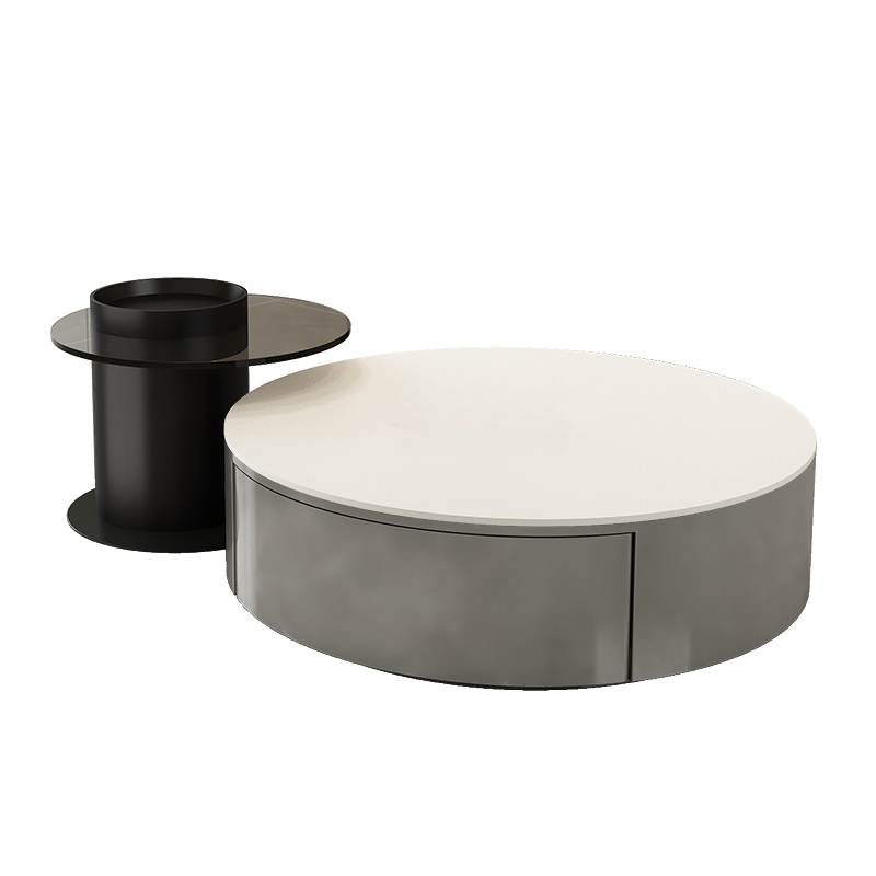 Table basse ronde gigogne en bois noir moderne et élégant