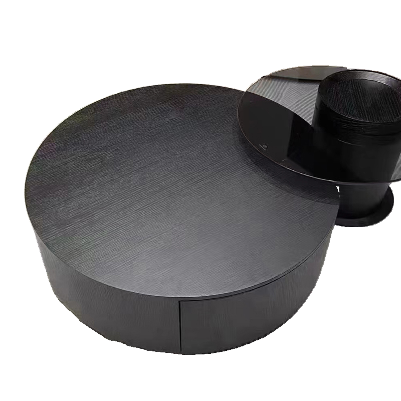 Table basse ronde gigogne en bois noir moderne et élégant