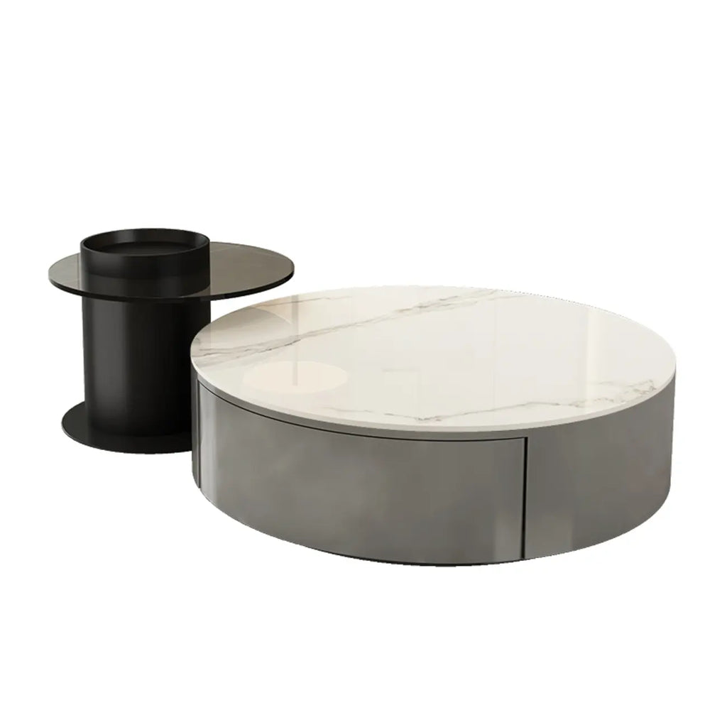 Table basse ronde gigogne en bois noir moderne et élégant