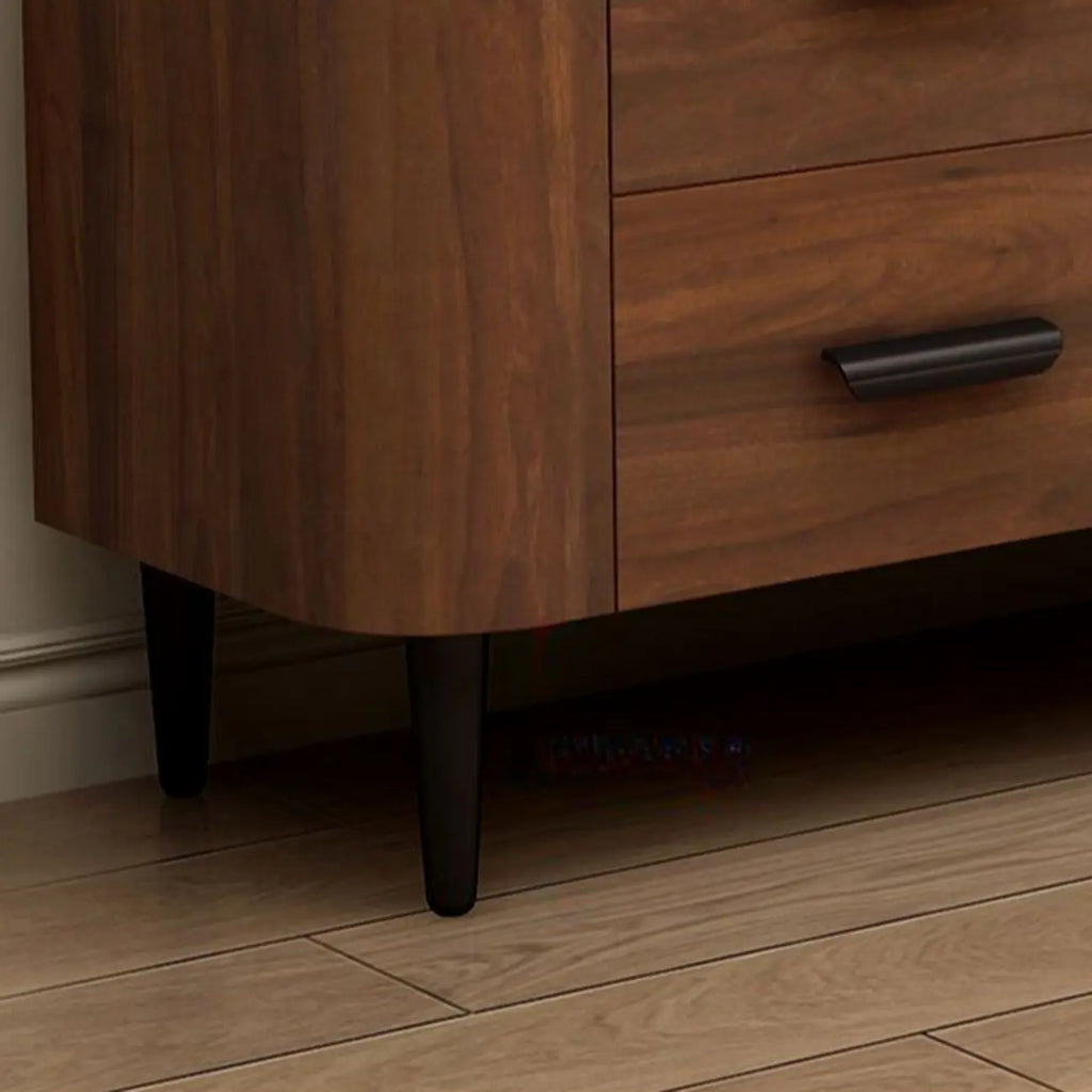 Meuble TV en bois brun avec étagère et pieds en métal
