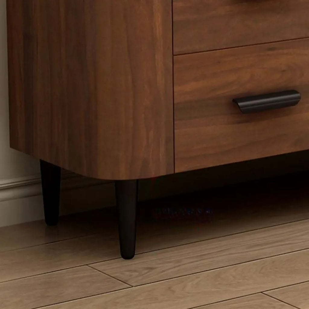Meuble TV en bois brun avec étagère et pieds en métal