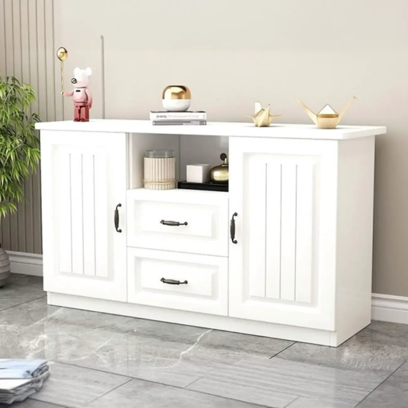 Mobile TV da soggiorno con 63 cassetti e ripiani aperti, in legno grigio