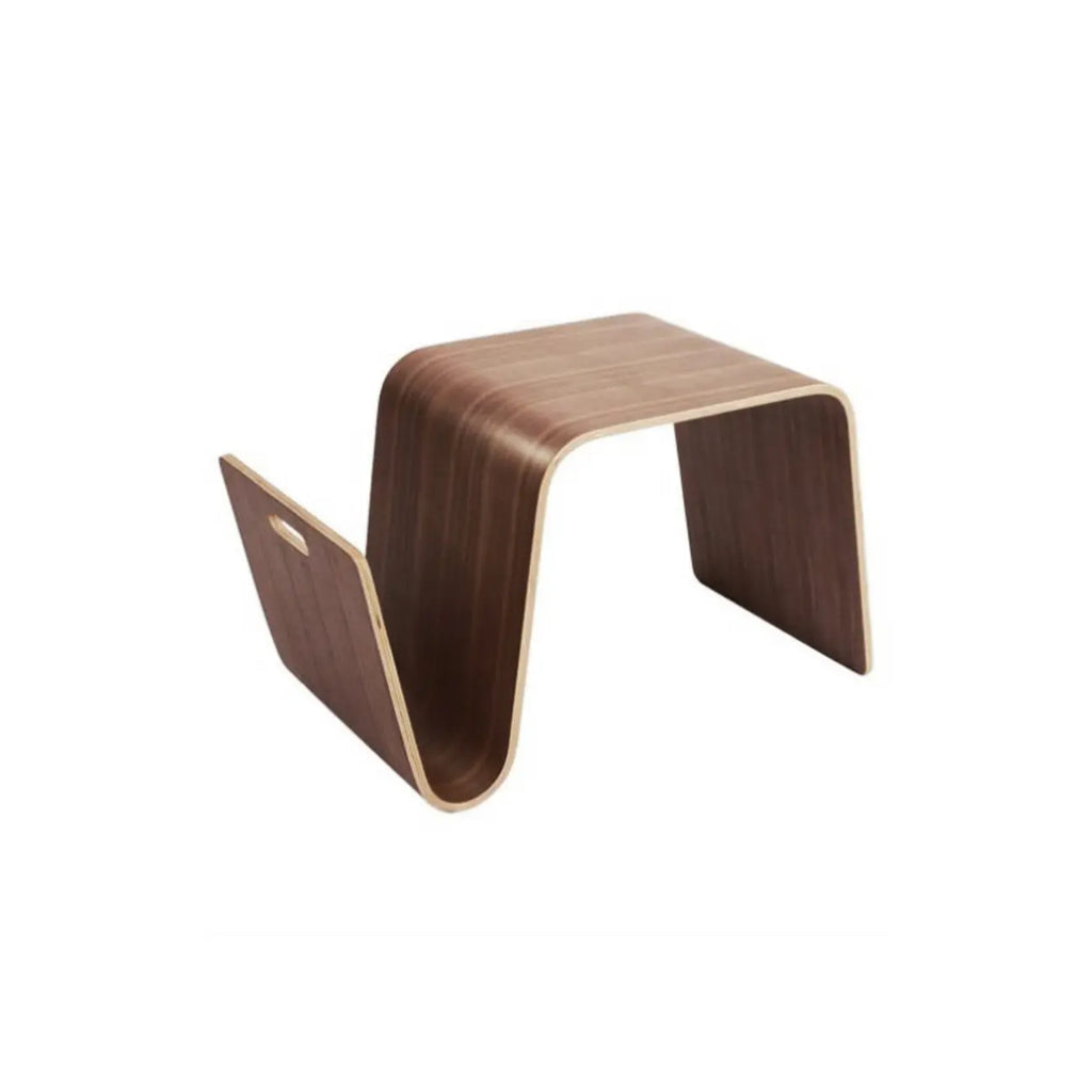Table d'appoint convertible en bois brun noyer en forme de C