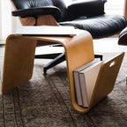 Table d'appoint convertible en bois brun noyer en forme de C
