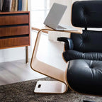 Table d'appoint convertible en bois brun noyer en forme de C