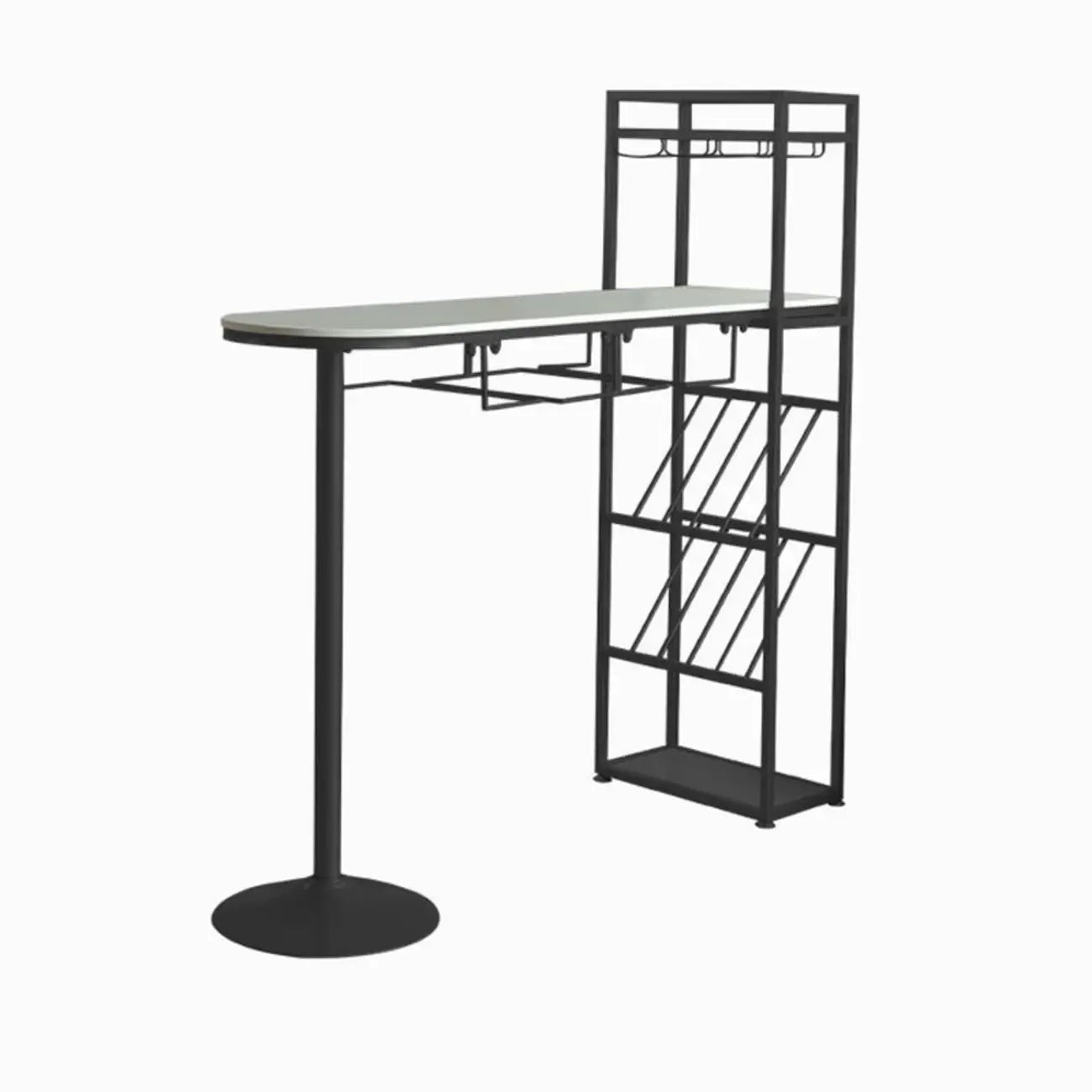 Table de bar moderne dorée avec étagères de rangement pour bouteilles de vin, idéale pour les bars à domicile.