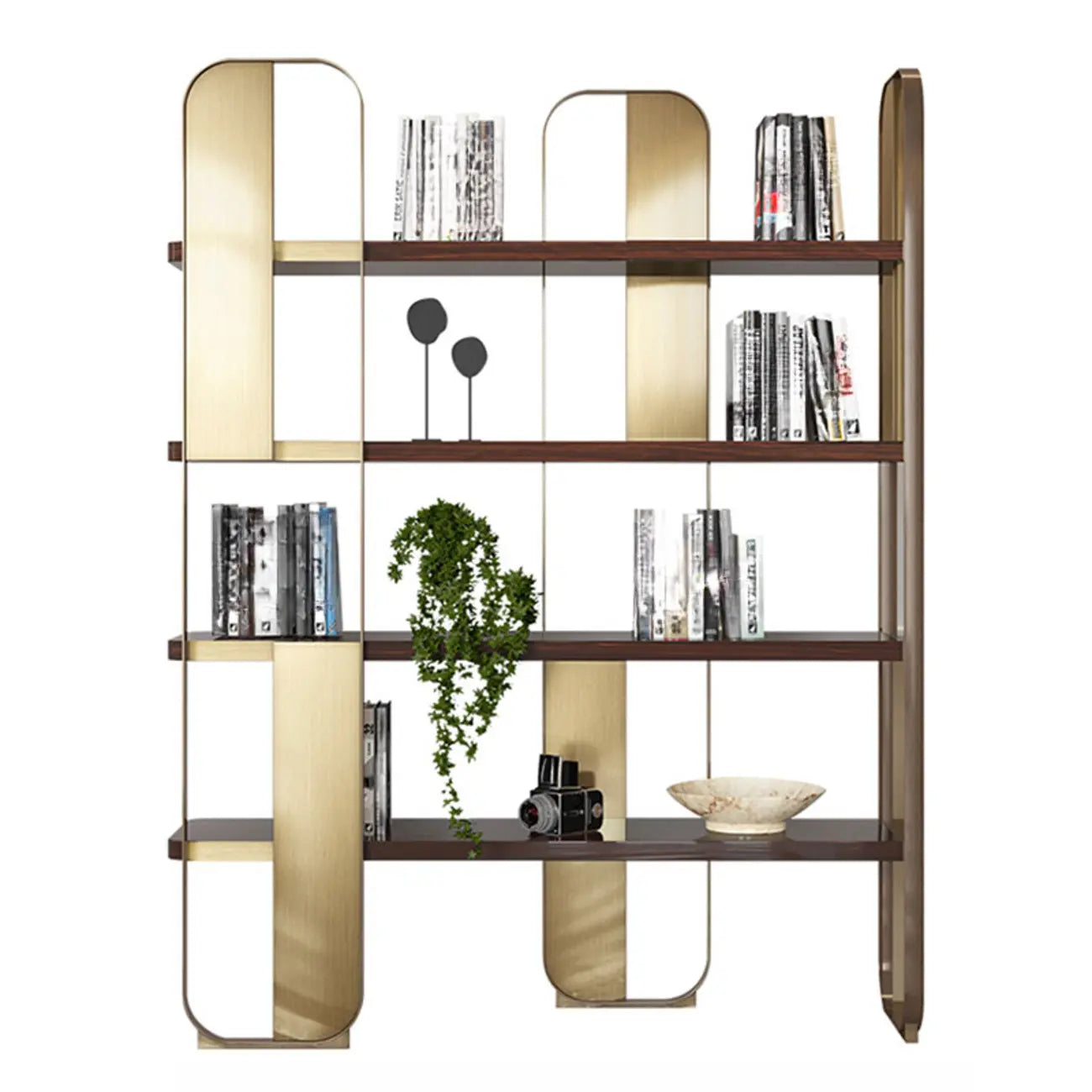 Étagère horizontale minimaliste en bois et acier, bibliothèque